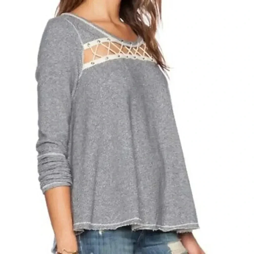 Free People‎ Women's Medium Lacey Love Blue/White Striped Sweater